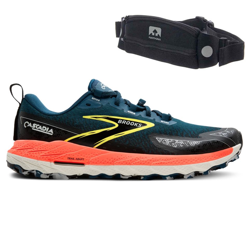 Brooks Cascadia 18 + Gratis NATHAN heupband 5k Pak Heren (foto 1)